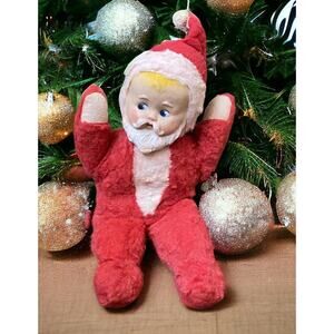 Vintage Knickerbocker Rubber Face Baby Santa Plush Christmas Toy 1950s Kitsch